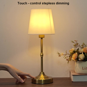 Moderna lampada da tavolo a LED in ottone oro batteria ricaricabile sostituibile in tessuto Rattan ombra flessibile in ferro per la potenza per la decorazione della casa - Product Image 6