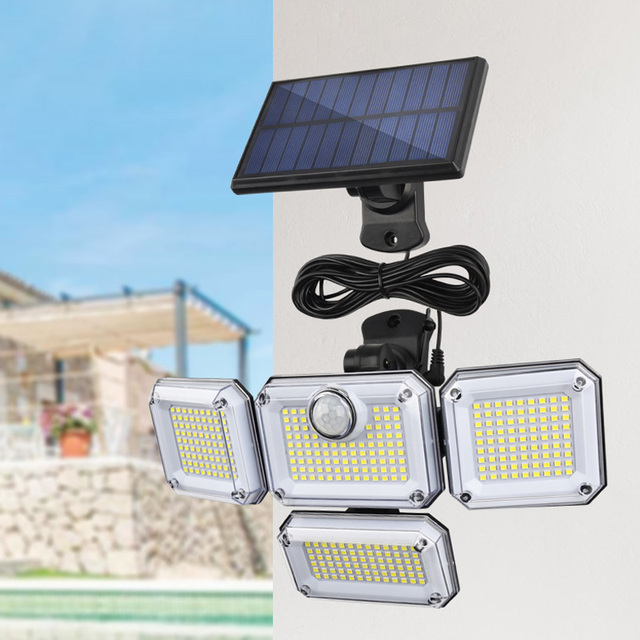 Outdoor Waterproof 4-Head LED Solar Wall Lamp with 270 Wide Angle IP65 Adjustable Body Sensor Solar Garden Lights