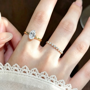 Xinfly Solid 18K Gold 1ct Lab Grown Diamond Oval Solitaire Engagement <b>Ring</b> <b>Stacking</b> <b>Rings</b> Bridal Set Diamond Band for Women - Product Image 4