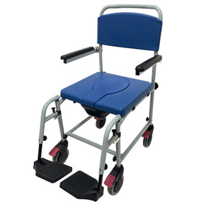 Chaise de toilette à roulettes pour personnes âgées en alliage d'aluminium avec freins et accoudoirs pour utilisation sous la douche - Product Image 3