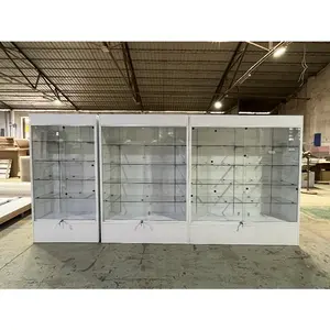 壁モダンな白いロック可能なガラスドア木製ディスプレイキャビネット壁置きガラスディスプレイケース