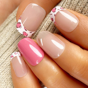 Nueva Llegada, 30 <span class=keywords><strong>Uñas</strong></span> Postizas Francesas Cortas Cuadradas con Diseño de Leopardo <span class=keywords><strong>Rosa</strong></span> <span class=keywords><strong>Pastel</strong></span>, Venta al por Mayor para Tiendas de Belleza - Product Image 3