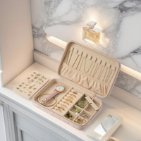 Boîte de rangement à bijoux portable en velours avec fermeture éclair, fabriquée à la main, pour bagues, bracelets, colliers, boucles d'oreilles