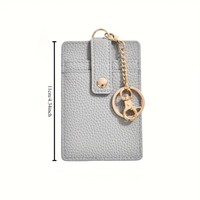 Porte-cartes d'identité en cuir PU, porte-clés en similicuir grain litchi avec fenêtre transparente et fermoir mousqueton