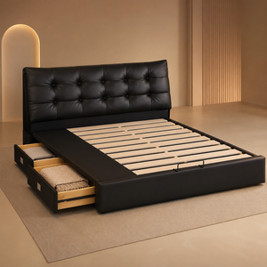 <span class=keywords><strong>Letti</strong></span> Moderni Neri <span class=keywords><strong>Imbottiti</strong></span> con Contenitore, Testiera Trapuntata a Bottoni, Cassetti Laterali, Struttura Letto Matrimoniale/King Size per OEM ODM - Product Image 3
