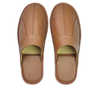 <b>Men</b> Genuine Cowhide Leather <b>Slippers</b> Breathable Shock Absorption Soft Smooth Sole <b>Bedroom</b> Flat Indoor Outdoor All Seasons - Product Image 1