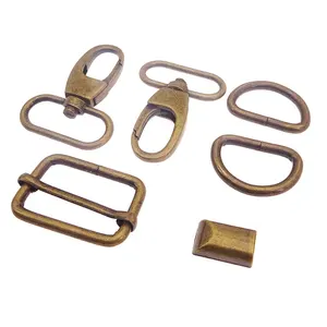 Hot Sale Antique Brass Should Handbag Meal Accessories Hardware Sewing Making Kit Snap Hook D Ring Tri-glide Zipper End