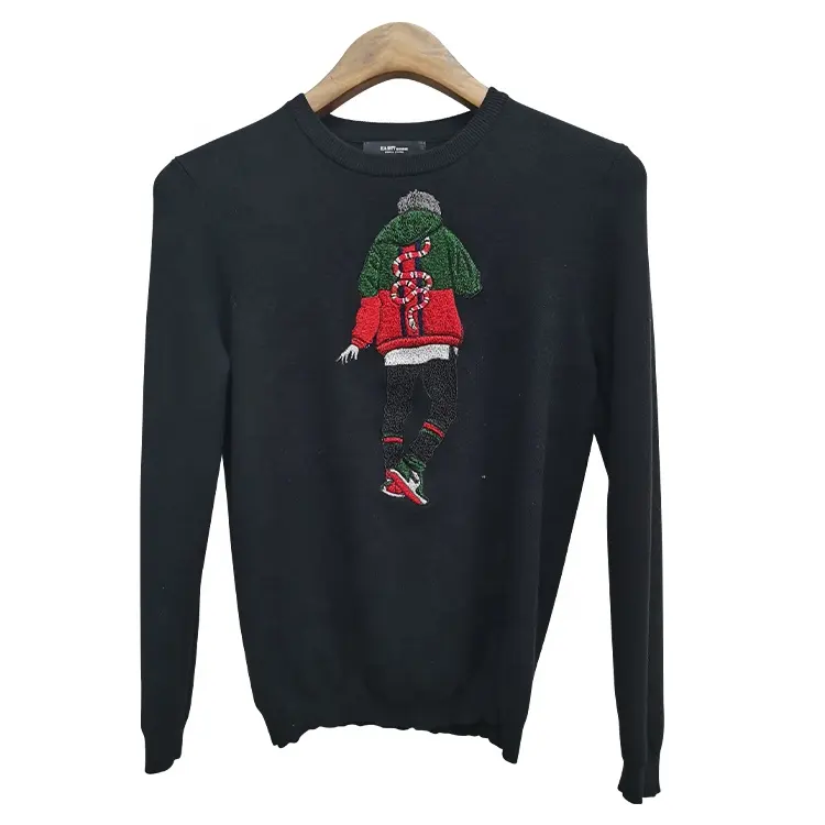 DiZNEW New Design Custom Knitted Embroidered Black Ugly Christmas Sweater Men