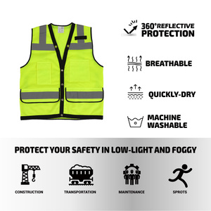 <span class=keywords><strong>Gilet</strong></span> de sécurité réfléchissant personnalisé ODM en maille <span class=keywords><strong>jaune</strong></span> fluorescente de classe 2 ANSI pour le cyclisme nocturne et les activités extérieures - Product Image 2