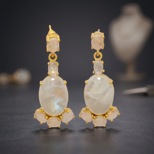 Pendientes Colgantes de Latón Hechos a Mano con Piedras Preciosas, Chapados en Oro, Estilo Étnico, Unisex, para Mujer - Product Image 3