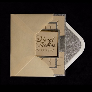 Invitations de <span class=keywords><strong>mariage</strong></span> élégantes personnalisées avec paillettes argentées, avec enveloppe doublée, cartes d'invitation d'anniversaire, cartes RSVP - Product Image 2