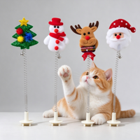 Jouet pour chat de Noël créatif : Baguette à chat avec ressort, peluche, Père Noël, renne, flocon de neige, clochette, boîte cadeau