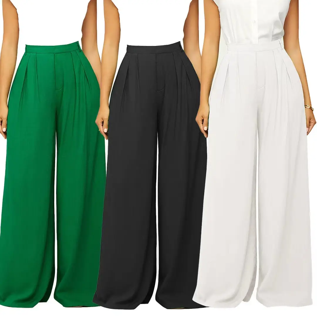 J & H กางเกงขากว้างเอวสูงสำหรับผู้หญิง,กางเกงพาลาซโซลำลองสีพื้นเสื้อผ้าปี2022