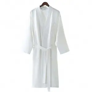 Jubah mandi katun putih pria wanita, pakaian tidur Hotel jubah mandi wafel mewah untuk pria