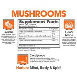 סופר פטריות אריות רעמת Cordyceps ריישי מאקה Ashwagandha Gummies Nootropic מוח זיכרון כבד תמיכה - Product Image 6