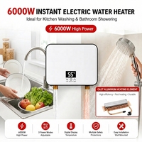Chauffe-eau électrique instantané intelligent 6KW 220V pour salle de bain et cuisine, sous évier, sans réservoir, pour douche