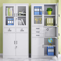 Armoire de bureau moderne minimaliste en acier avec porte en verre transparent, tiroirs verrouillables, casier de rangement pour documents de petite taille