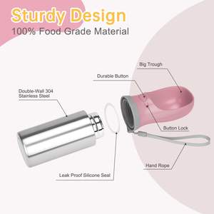 Bouteille d'eau pour chien en acier inoxydable massif et ABS, anti-fuite, distributeur pour chiot, idéale pour les promenades en extérieur, la randonnée et les activités des animaux de compagnie - Product Image 3