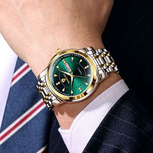 Baround Men's Quartz Watch Green Dial Stainless Steel Band Waterproof Luminous Calendar Business Style Wristwatch - Product Image 1