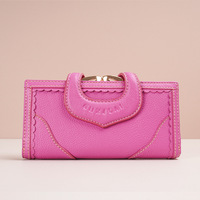 Portefeuille long antivol en cuir véritable de créateur pour femme, avec porte-monnaie et pince à billets en cuir de vachette souple à fermeture à boucle