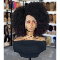 Perruque frontale en dentelle 13*1 T, bouclée afro, couleur noire, pré-épilée, en cheveux humains vierges, pour grossistes et fournisseurs de cheveux