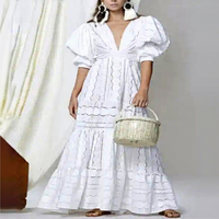 Robe en lin personnalisée de grande taille pour femmes, robes coréennes maxi à manches bouffantes et boutons, robe vintage d'été blanche pour femmes