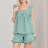 Pyjamas en coton pour femmes Pyjamas d'été mignons pour femmes Ensemble Gilet à volants Pyjamas courts
