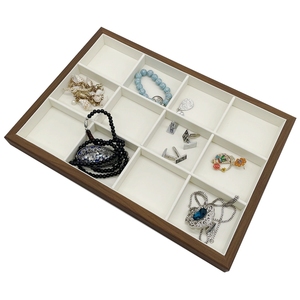 Khay đựng trang sức bằng gỗ óc chó nâu bán buôn, khay rỗng, khay trưng bày trang sức 12 ngăn/24 ngăn, bên trong màu trắng - Product Image 6