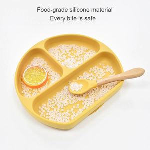 Assiette divisée en silicone de forme ovale, couleur unie, design minimaliste, pour bébé, passe au lave-vaisselle, fond antidérapant - Product Image 4