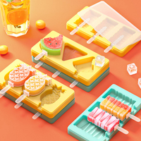 V1 DIY Moule à Glace de Dessin Animé Popsicle Lolly en Silicone de Qualité Alimentaire Sans BPA avec Couvercle