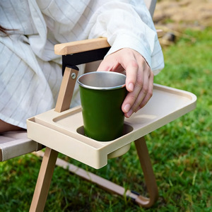 Camping Chair Universal Tray Shelf With Cup Holder Khaki Black PP Material Minimalist Design Outdoor Folding Chair Accessory - Product Image 4