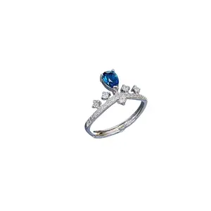 925 Sterling silver topaz Stone London Blue Crystal Gem Zircon Rings non fade crown Princess shape ring for ladies