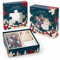 Boîte cadeau personnalisée avec logo de Noël, puzzle familial, base et couvercle rigides, fenêtre transparente en PVC, impression CMYK et pelliculage brillant