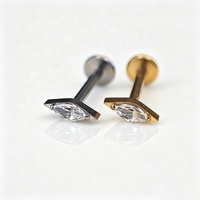 Pendientes de titanio G23 con circonita en forma de oliva, sin rosca, parte trasera plana, perforados, ideales para bodas, venta al por mayor