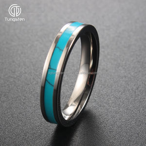 แหวนไทเทเนียมแบนสีเงินขนาด4มม. ฝังเทอร์ควอยซ์แหวนแต่งงานของผู้หญิงผู้ชายเครื่องประดับทอง18K ทรงเรขาคณิตที่ทันสมัยสำหรับทั้งสองเพศ - Product Image 6