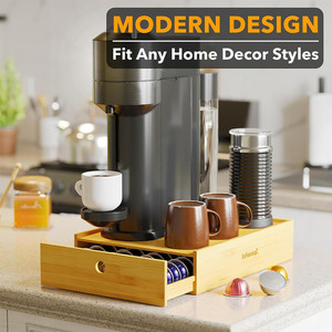 Soporte para máquina de café de oficina en casa, cápsulas de café de bambú, soporte de madera para tazas K con cajón, bandeja organizadora de almacenamiento para <span class=keywords><strong>Nespresso</strong></span> <span class=keywords><strong>Vertuo</strong></span> - Product Image 6