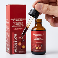 Complément alimentaire certifié GMP Vascu Flow Liquid Drops 60 ml, extrait de piment de Cayenne, hawthorne, curcuma, pour une circulation saine