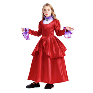 Vestido de princesa victoriano retro para niñas, disfraz de satén rojo con corte en A, para fiesta de té o actuaciones. - Product Image 2