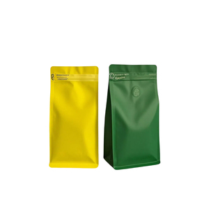Pochette de sacs d'emballage de café debout à fond plat en plastique feuille d'aluminium noire de qualité alimentaire de marque privée avec valve et fermeture éclair - Product Image 1