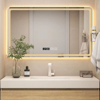 Miroir de salle de bain intelligent en verre rétroéclairé par LED avec fonction anti-buée, design extra-clair et surdimensionné, style moderne et minimaliste pour toilettes et maquillage