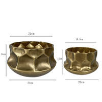Jarrón de Metal Geométrico Abstracto Moderno, Maceta de Hierro Dorado Texturizado para Decoración del Hogar, Oficina, Centro de Mesa para Bodas