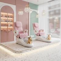 Fauteuil de pédicure électrique rose de luxe pour salon de beauté, avec fonction massage et spa pour les pieds, mobilier de salon