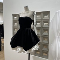 Robes Noires Élégantes en Velours Sexy et Sans Bretelles à Fleurs en Relief pour Femme, Modèles Volumineux, Vente en Gros