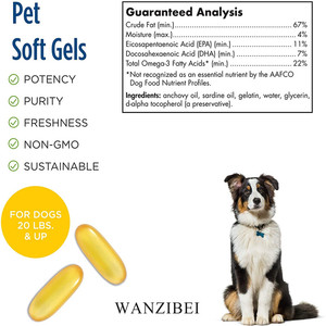 WANZIBEI Óleo de peixe Omega-3s EPA DHA Suplemento para Casaco de Pele de Cachorro Suporte a Triglicerídeos Cardíacos Saúde Geral Pet <span class=keywords><strong>Food</strong></span> - Product Image 5