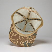 Gorra Trucker de 7 Paneles para Adulto, Estructurada, de Algodón 168, con Parche de Cuero Personalizado con Logotipo, Bordado y Apliques de Camuflaje, Cierre a Presión