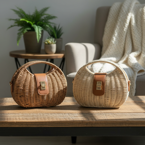 Bolsos de Mano y Bandolera de Estilo Vacacional, con Marco de Hierro en Forma de Concha/Media Luna, Tejidos con Cuerda de Papel - Product Image 2