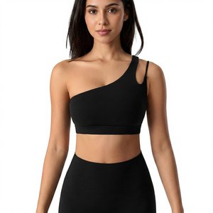 Wholesale Women Asymmetric One Shoulder Sports Bra Cutout <b>Back</b> Removable Pads Yoga Bra <b>Low</b> Support Pilates Workout Crop <b>Top</b> - Product Image 4