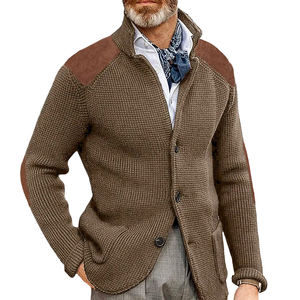 Nuovo Cardigan con risvolto sottile cappotto lavorato a maglia a maniche lunghe maglione Cardigan Casual taglie forti da <span class=keywords><strong>uomo</strong></span> - Product Image 1