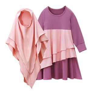 PROMISTAR <span class=keywords><strong>Feuille</strong></span> <span class=keywords><strong>de</strong></span> Lotus Dentelle Foulard Printemps Automne Enfants Vêtements Filles Deux Pièces Ensemble À Manches Longues Coton Abaya Robe - Product Image 1