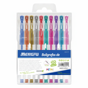 Set di 10 Penne Fluorescenti con Impugnatura Triangolare Mengfu, Multicolore, Punta da 0,7mm, Modello M-0177 per Scrittura Fluida, Prodotte in Cina - Product Image 2